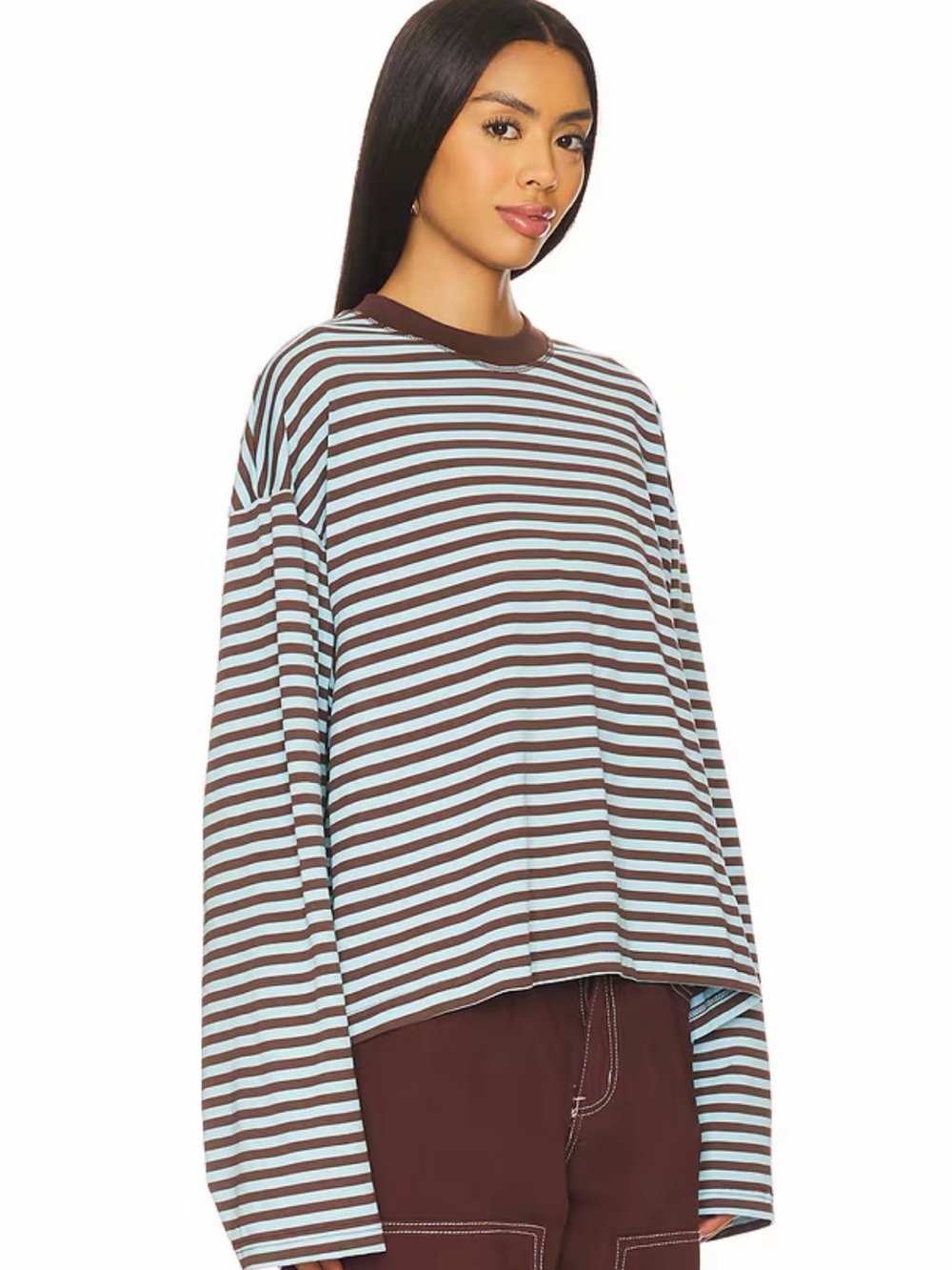 Lioness Bloom Long Sleeve Top in Chocolate Sea Stripe Size XS NWOT - Picture 2 of 4